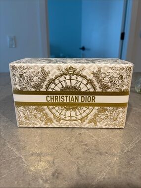Dior White and Gold Decorative Paper Box with Ornate Clock Motif